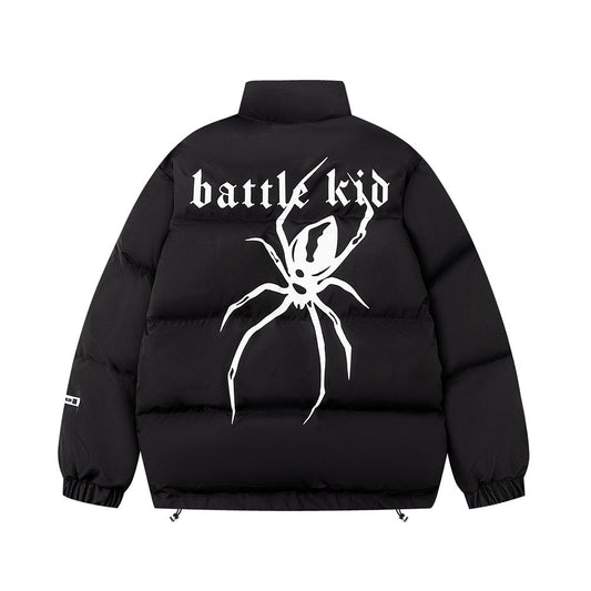 Dark Spider Print Stand Collar Bread Cotton Coat Jacket