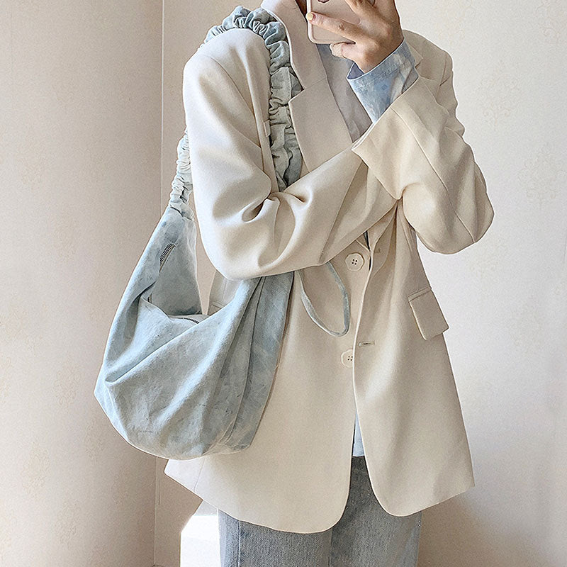 Dame Crossbody Stofpose Med Stor Kapacitet Og Plisseret Skulderrem Med Snøre