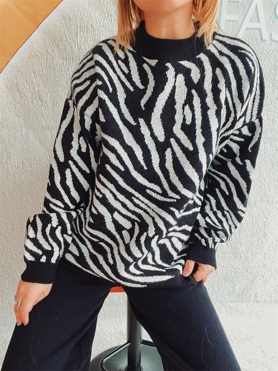 Commuter Knitted Two-piece Zebra Pattern Contrast Color