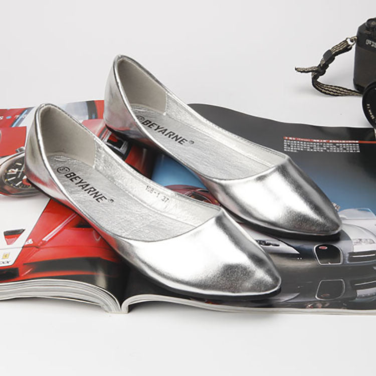 Shiny Soft Leather And Soft Sole Women's Flat Shoes
