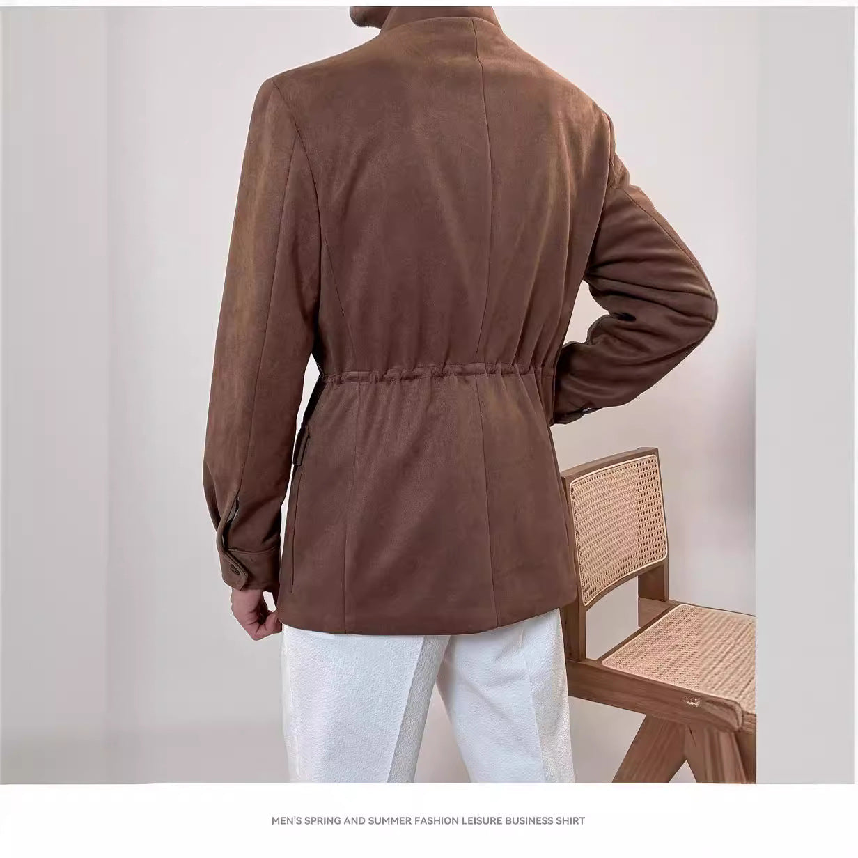 Spring Italian Suede Stand Collar Safari Jacket Jacket