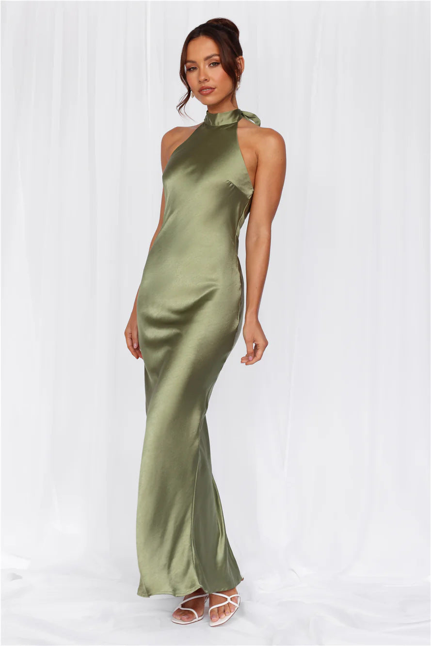 Womens Stylish Halter-neck Fitted Dress With Tie Details