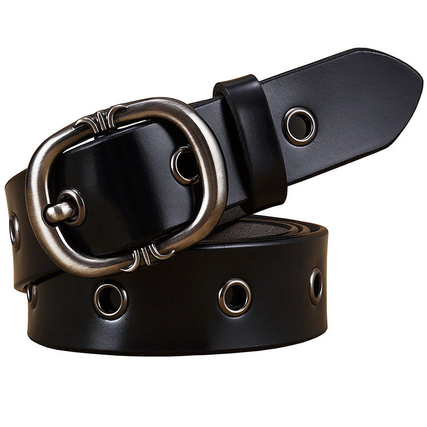 Ladies Belt Leather Belt Fashion Two-layer Cowhide Alloy Pin Buckle Belt