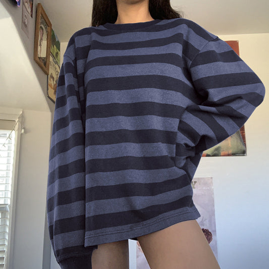Women's Striped Long Sleeve Crew Neck Sweatshirt