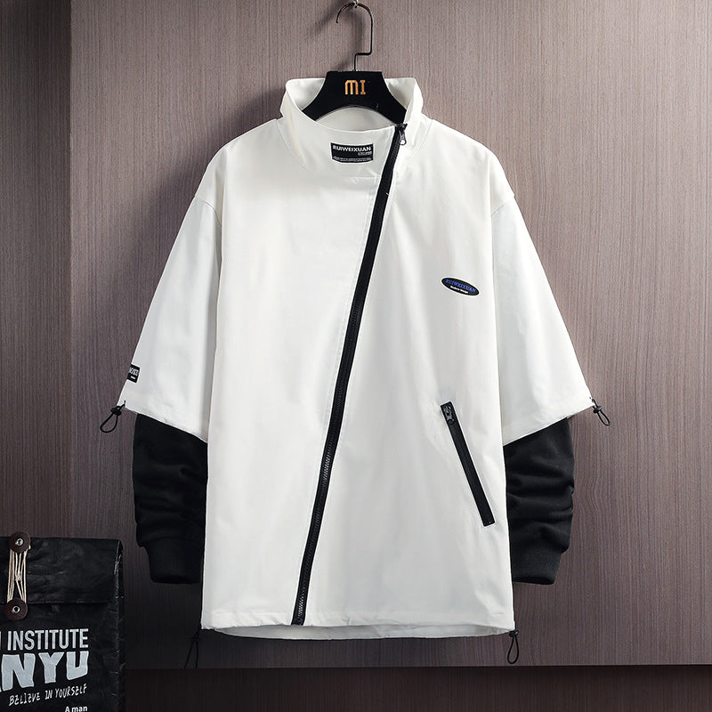 Plus Size Stand-up Collar Jacket Oblique Placket Tooling