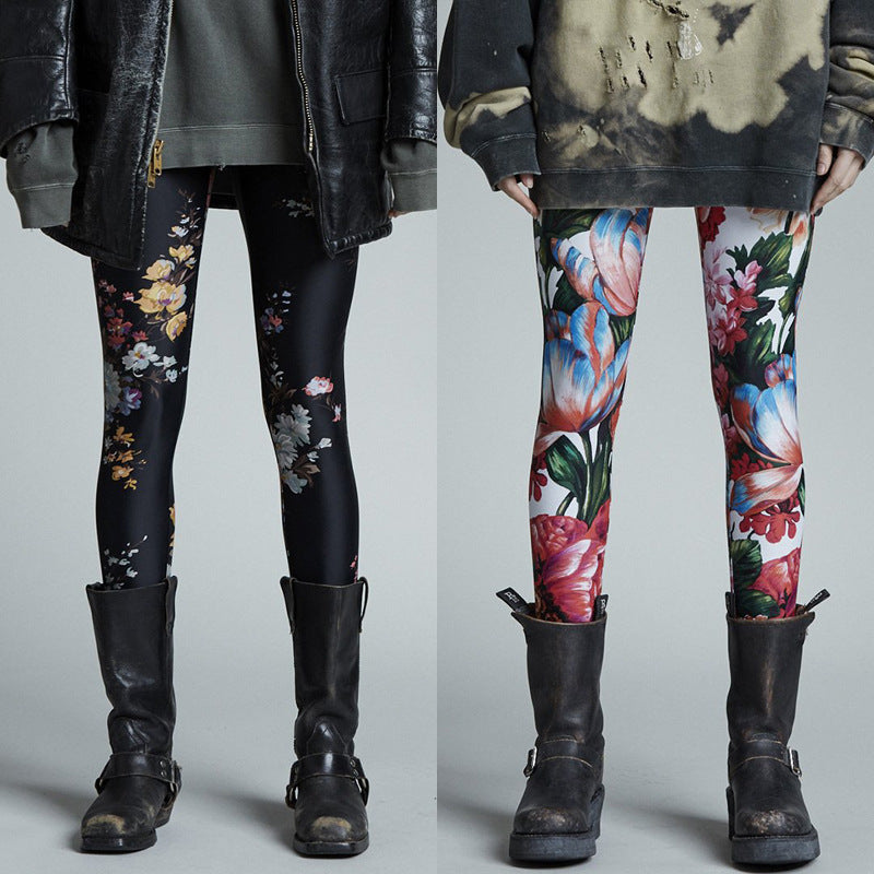 Retro Floral Butterfly Print Casual Skirted Legging Pants