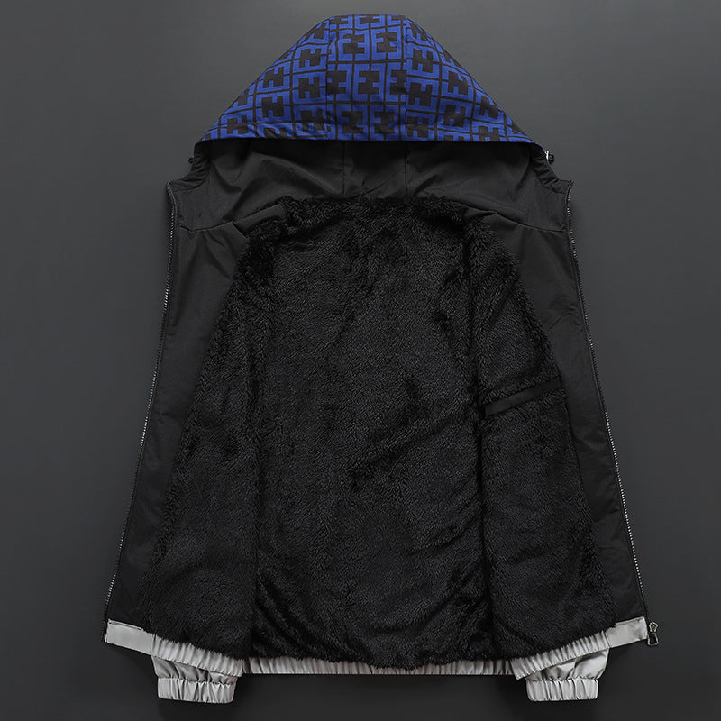 Fleeceforet bomuldsfrakke med hætte til mænd