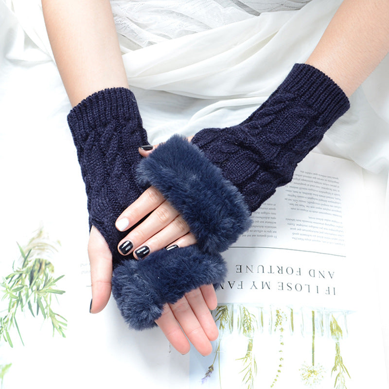 Pure Color Fashion Sleeve Twist Knitted Gloves