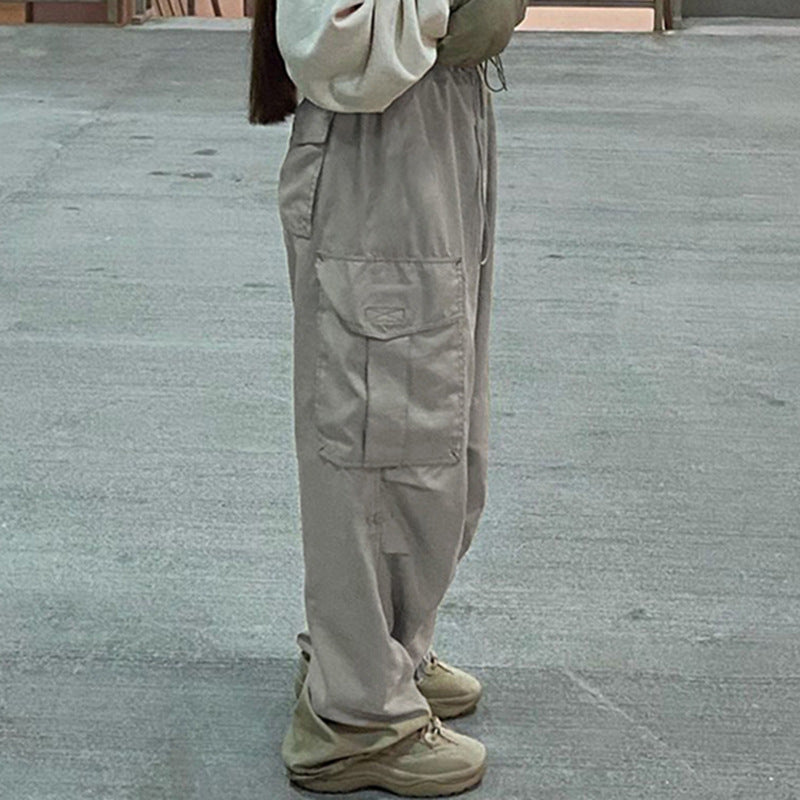 Large Pocket Light Casual Straight Trousers