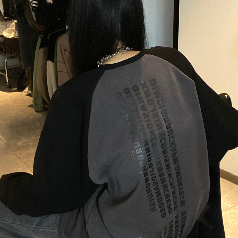 Cuff Rivet Design Letter Loose Round Neck Sweater