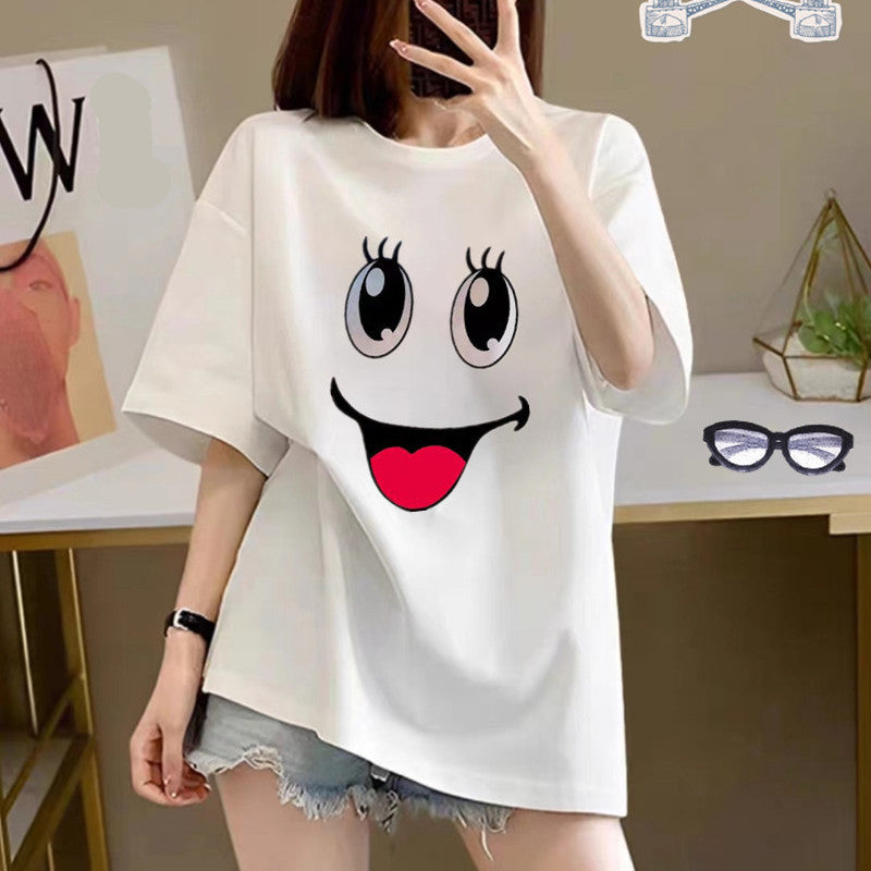 Women's Cotton Creative Cartoon Printed Short Sleeve