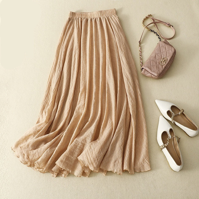 Womens Elastic-Waist Ruffle Double-Layer Skirt