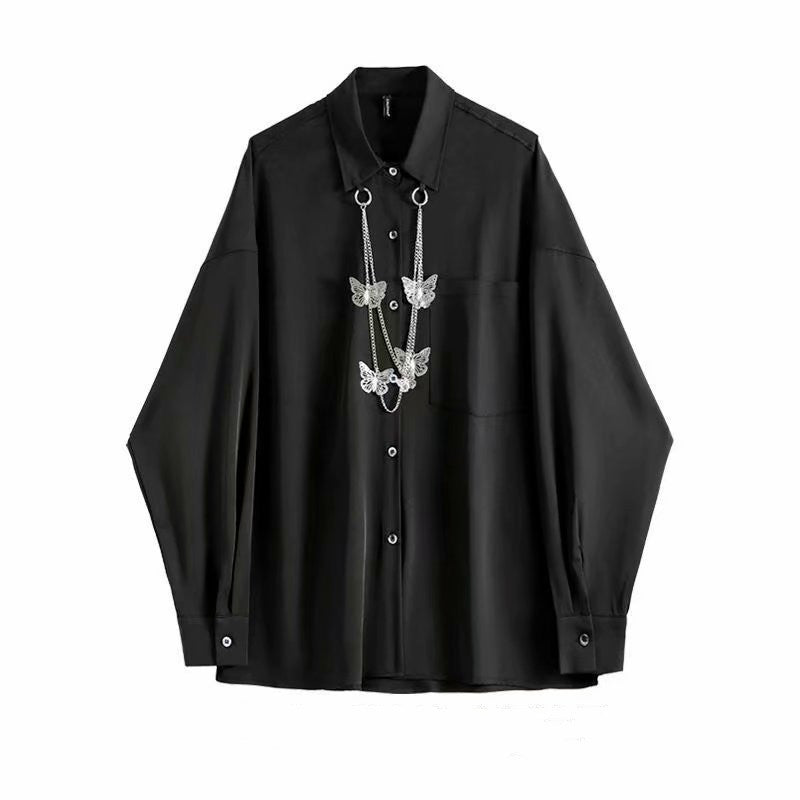 Retro Slant Placket Long Sleeve Shirt Men's Design
