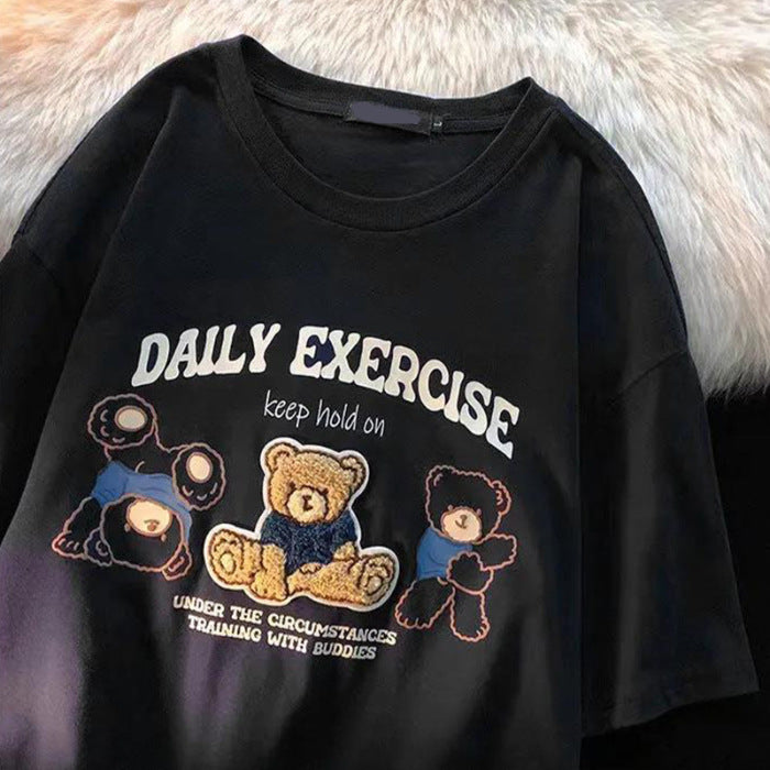 Pure Cotton Bag Collar Flocked Printed Towel Embroidery Milk Series Cute Bear Design Short Sleeve
