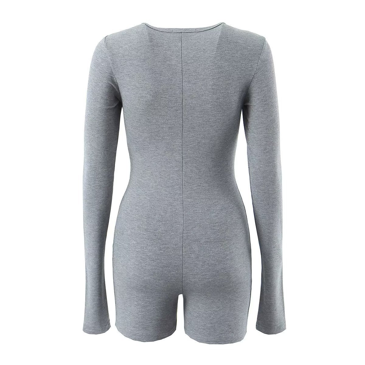 I Round Neck Breasted Jumpsuit Spring New Holiday Slim Elastic Short