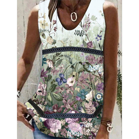 Womens Printed Patchwork Sleeveless T-Shirt Vest
