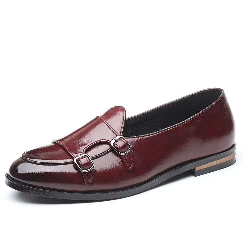 British Pea Shoes Fashion Belt Double Button Small Leather Shoes