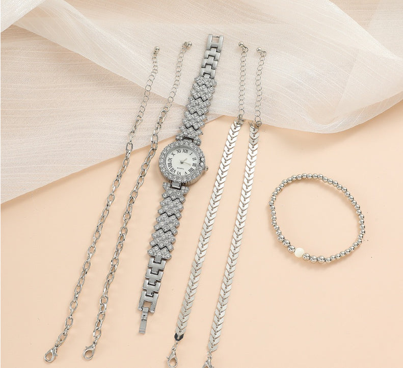 Diamant Damearmbåndsur Luksus Mode Gaveæske Ur Armbånd Seksdelt Sæt