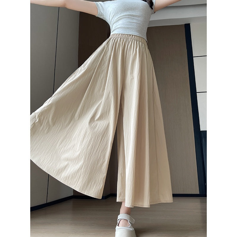 High Waist Slimming A- Line Skirt Casual Small Ice Silk Wide-leg Pants