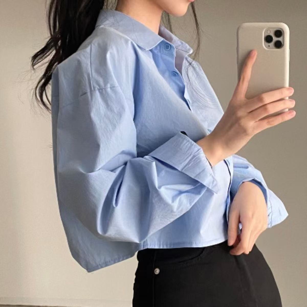 White French Sweet And Spicy Design Sense Niche Back Slit Loose Lapels Short Long Sleeve
