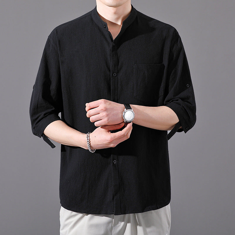 Cotton And Linen Short Sleeve Shirt Men's Large Size Linen Loose Trendy Men Half Sleeve Thin