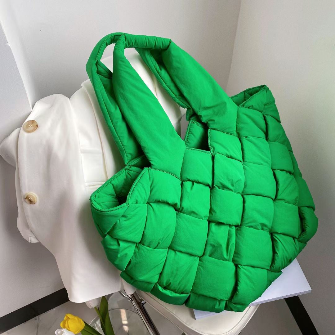 New Autumn And Winter Down-filled Woven Stitching Female Bag