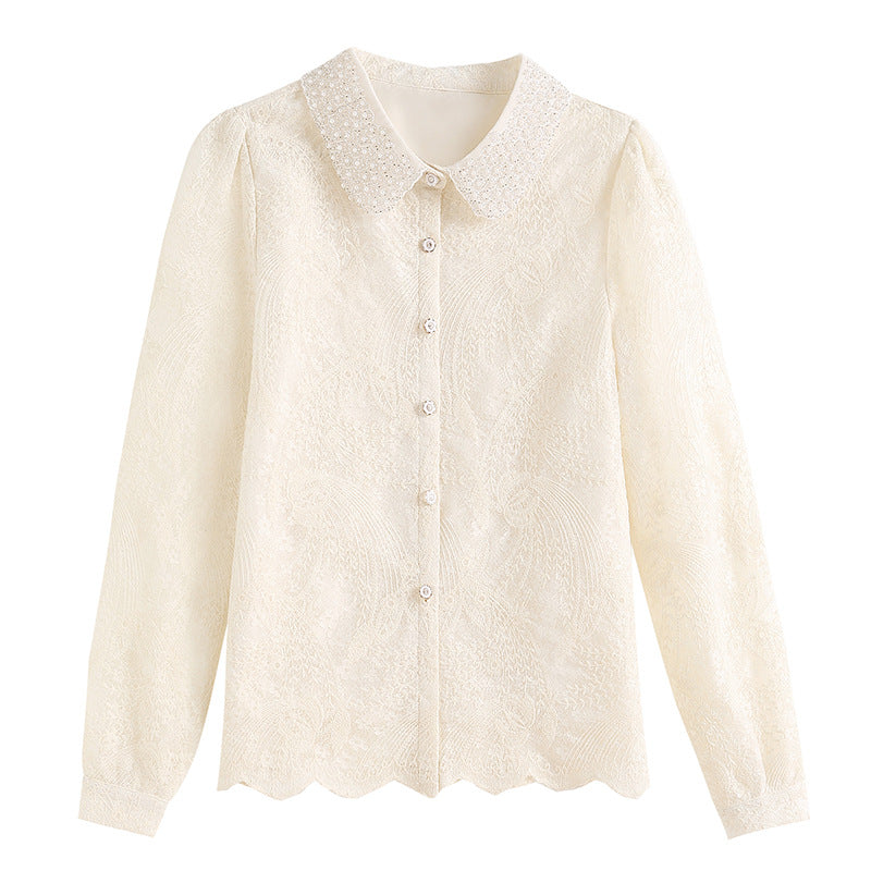 French Style Socialite Style Western Style Hollow Lace Shirt