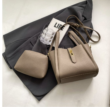 Retro Shoulder Messenger Bag Textured Portable Bucket Bag