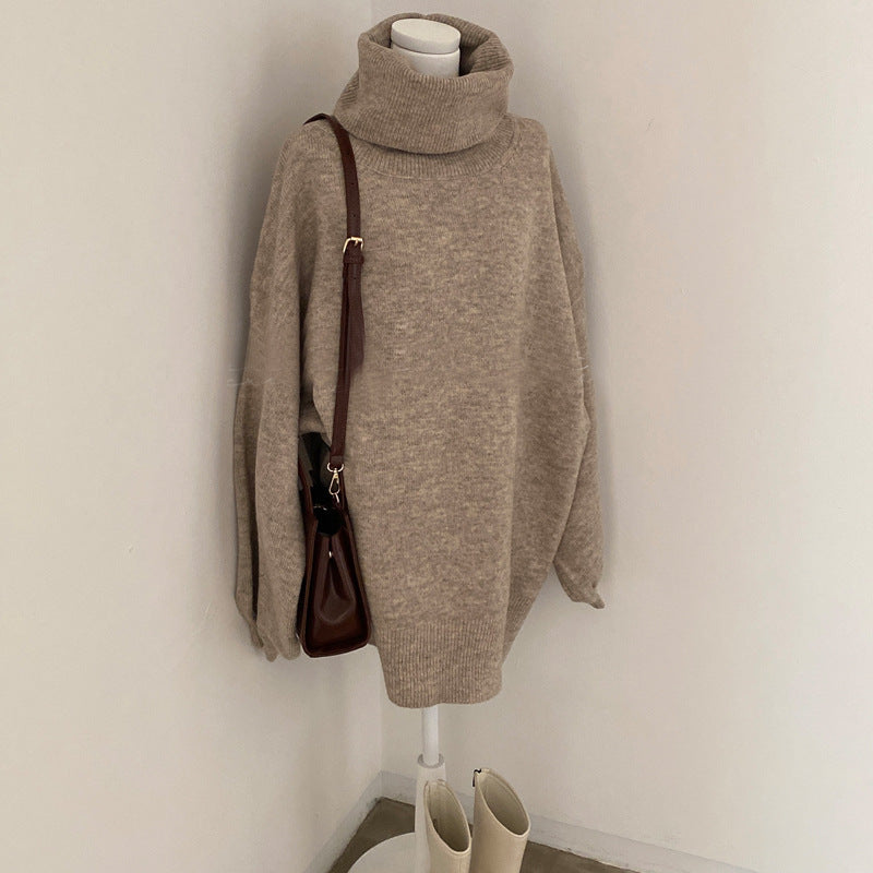 High Collar Warm Sweater Mid-length Versatile Knitted Top Women