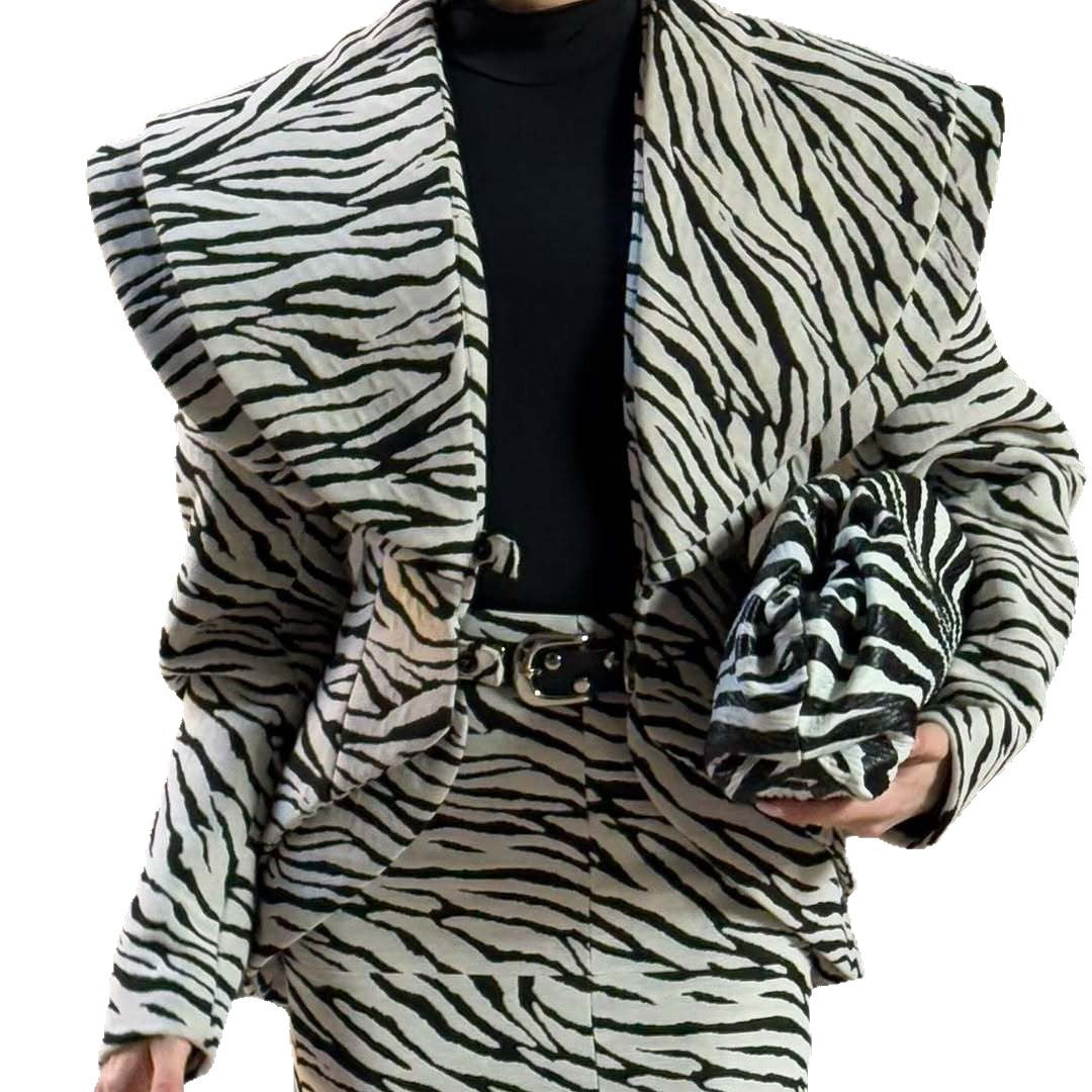 Zebra-striped Coat And Short Sheath Skirt Set