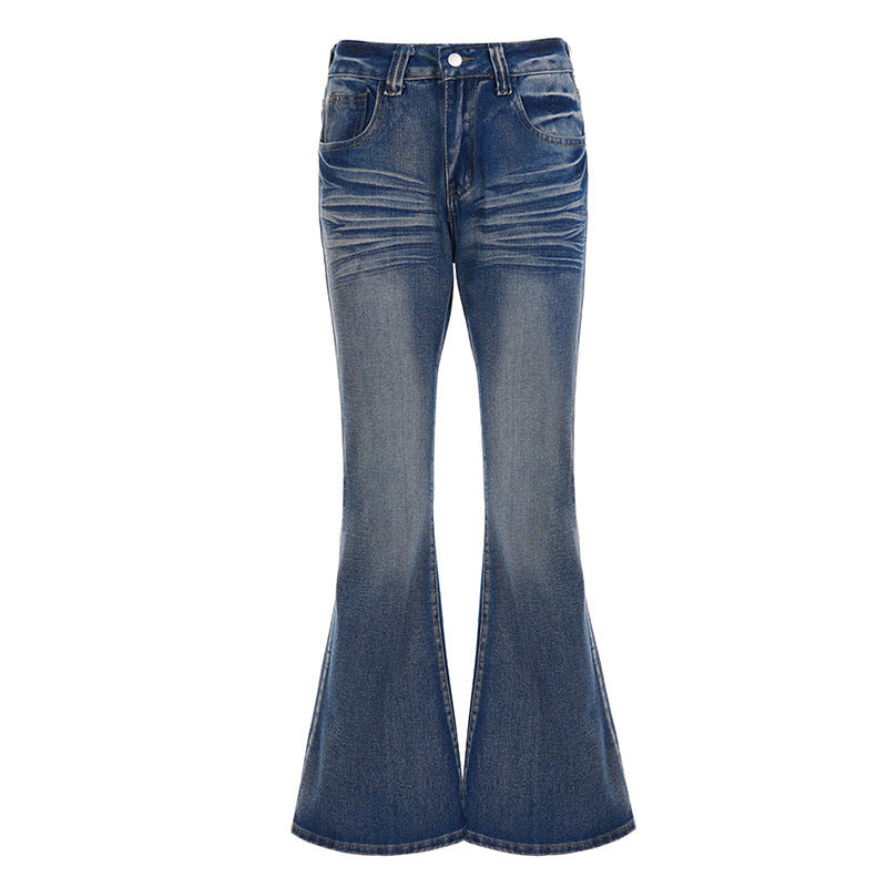 Womens Vintage Distressed Washed Denim Jeans With A Low Waist