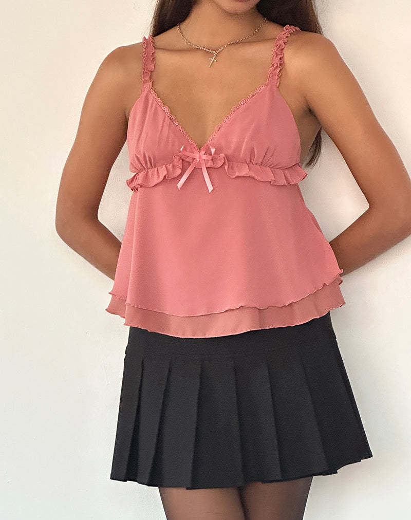 Chiffon Stitching Lace Pleating Sling Top