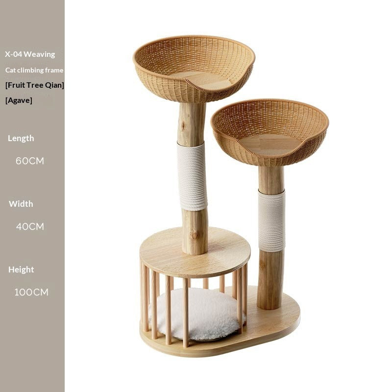 Solid Wood Cat Climbing Frame, Cat Tree, And Cat Bed All-in-one