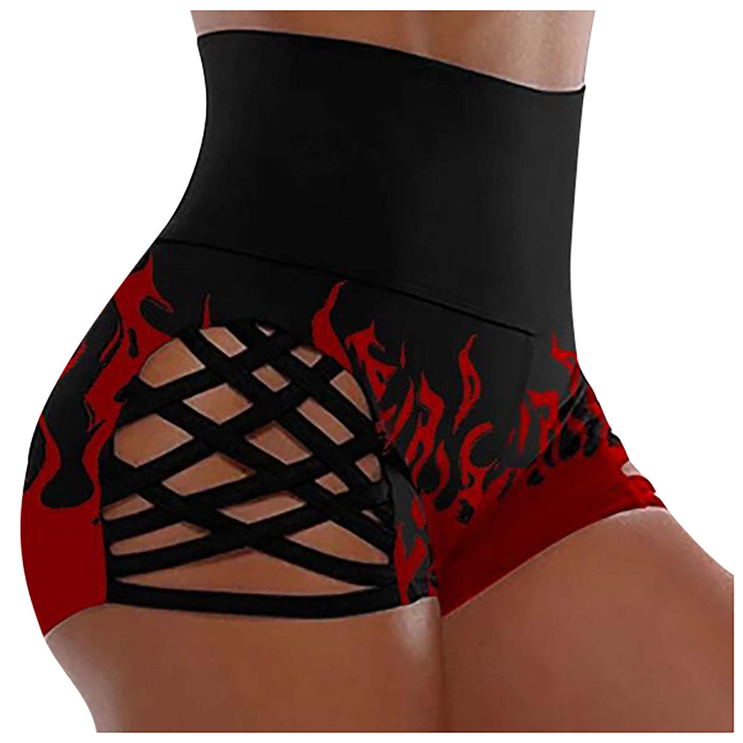 Women's High Waist Printed Pants Cross Cutout Tight Yoga Shorts