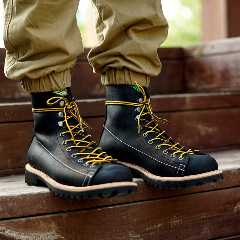 Stitched High-top Round Toe Men's Spring Square Heel Shoes