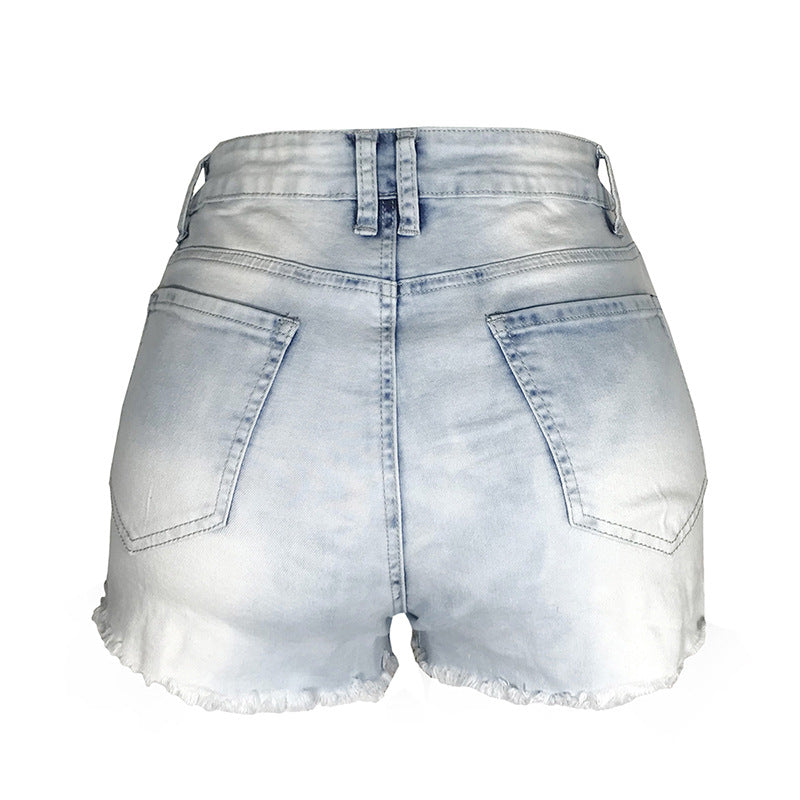 High-waisted Hip-lifting Fringed Fringe Women's Denim Stretch Shorts