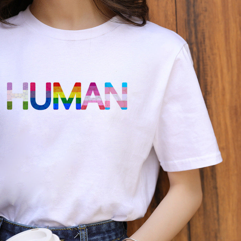 Letter Print Casual Short Sleeve Ladies T-Shirt