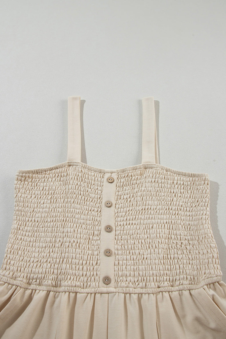 Smocking Sling Solid Color Simple And Short Straight Jumpsuit