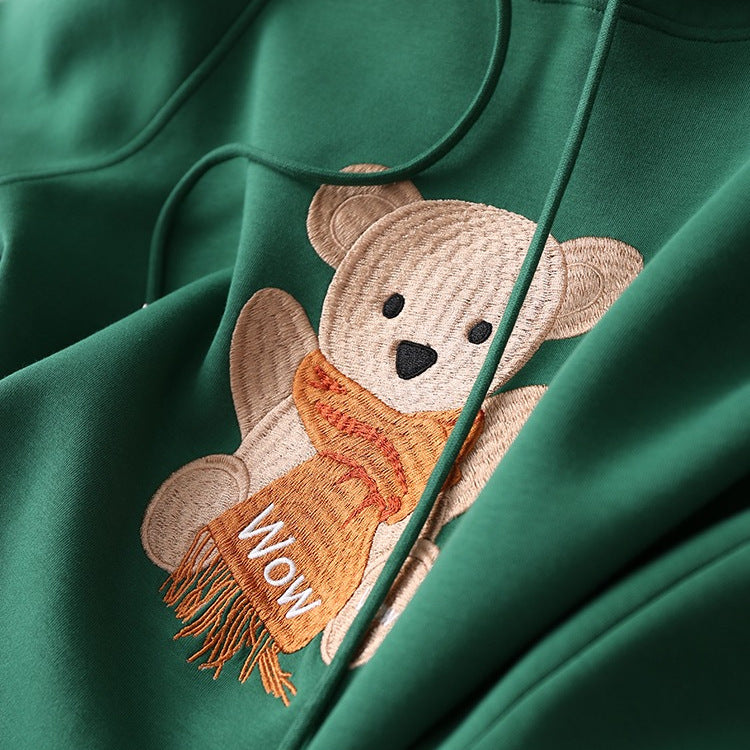 Women's Trendy Spring And Autumn Bear Embroidery Hooded Sweater