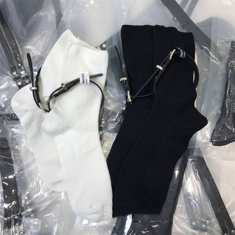 Leather Lace-up Fashionable Stylish Personalized Cotton Socks