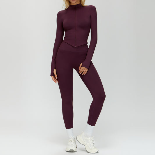 Seamless I-shaped Back-enhancing Workout Set For Women With Ribbed Waist-cinching Design