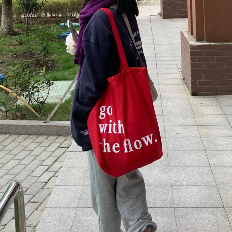 Japanese Style Red Textured Canvas Shoulder Bag
