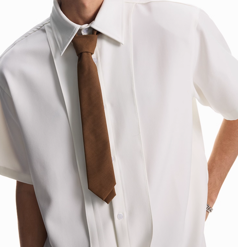Detachable Padded Shoulder Lapel Short Sleeve Shirt For Men And Women