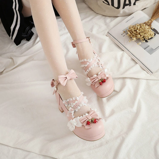 Fashion Thick Middle Heel Lace Bow