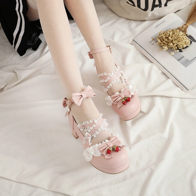 Fashion Thick Middle Heel Lace Bow