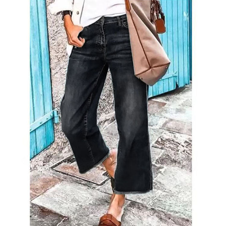 European And American Women's Jeans Temperament Commute Straight-leg Pants