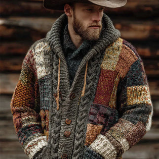 Printed Abstract Mid-Length Cape Jacket Casual Mens Cardigan