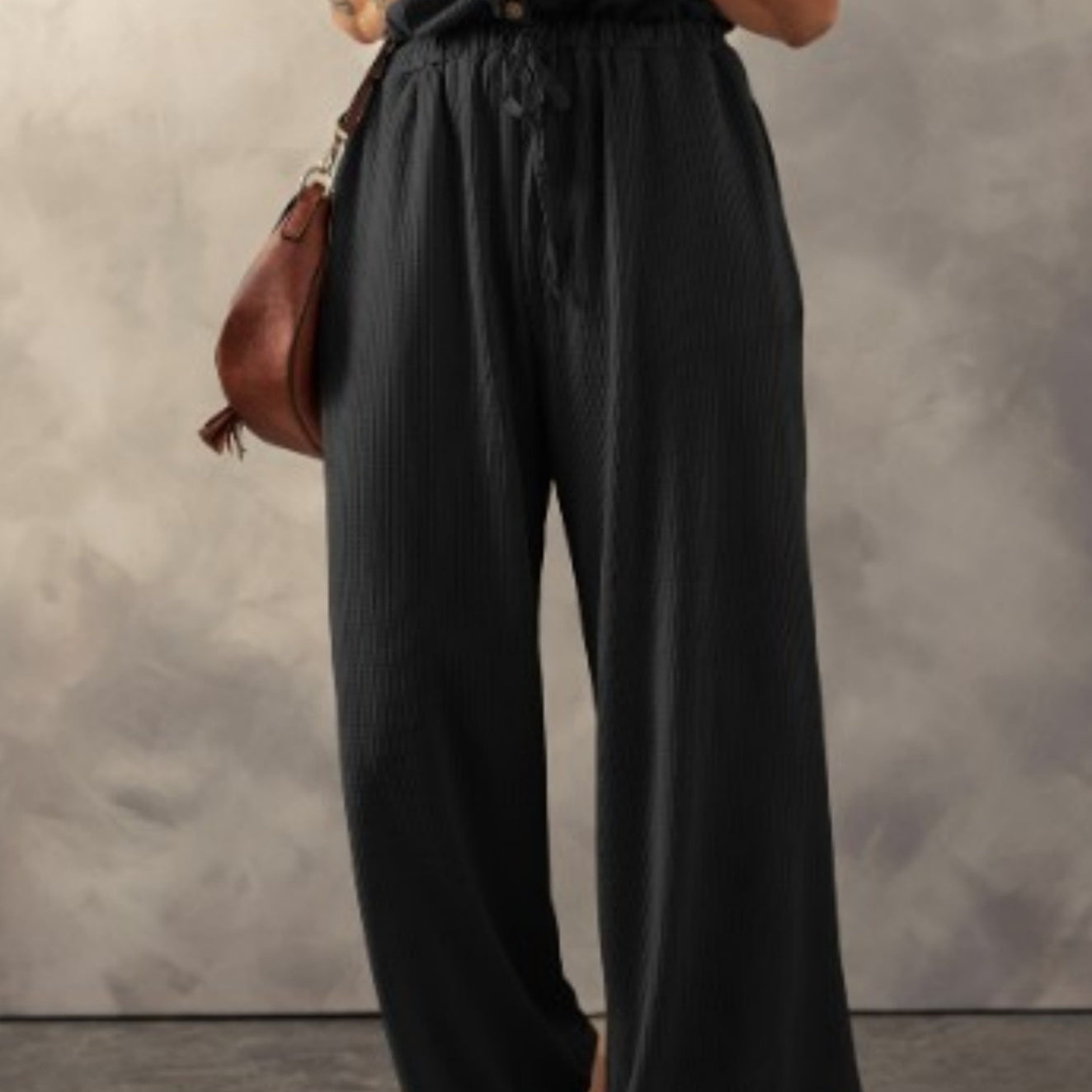 Pale Khaki Knotted Straps Button Textured Drawstring Jumpsuit
