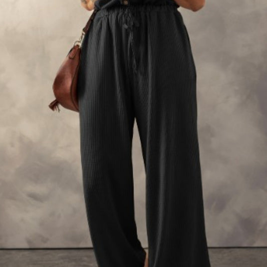 Pale Khaki Knotted Straps Button Textured Drawstring Jumpsuit