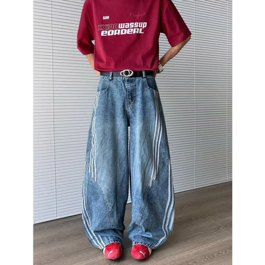 Spring American-style Vintage Washed Deconstructed Bootcut Jeans